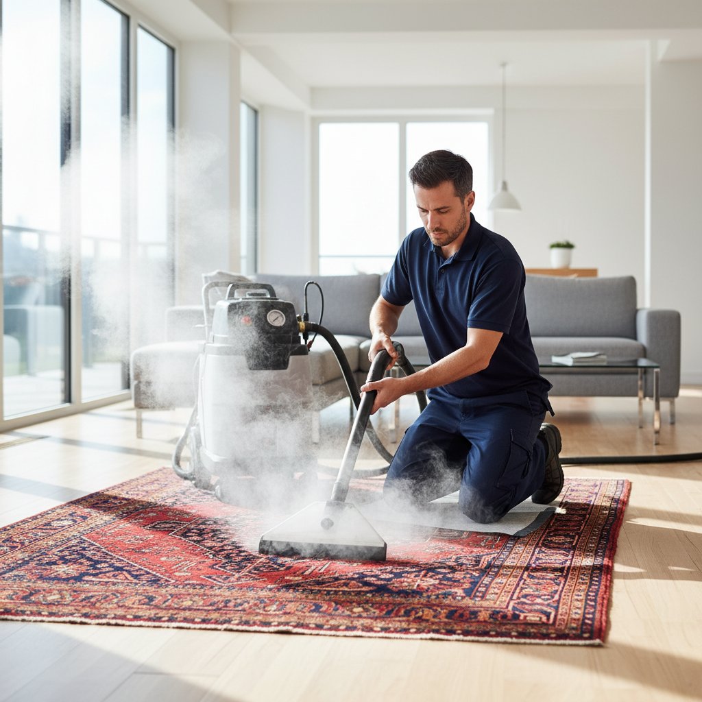 Professional carpet cleaning service in Manchester showing clean carpet with modern equipment
